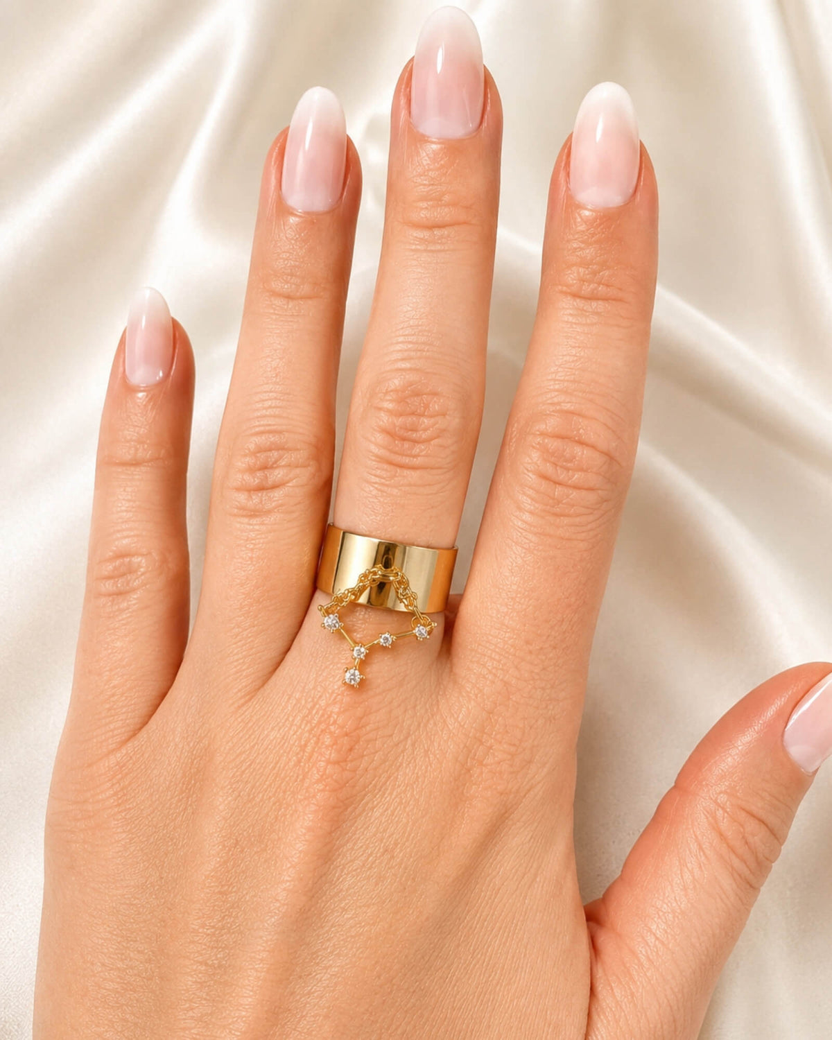 Bague constellation large dorée signe du zodiaque, taille ajustable