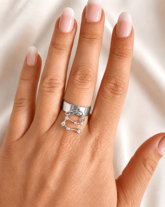 Bague constellation fine argentée signe du zodiaque, taille ajustable