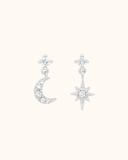 Boucles d'oreilles Exquise lune et étoile argentées