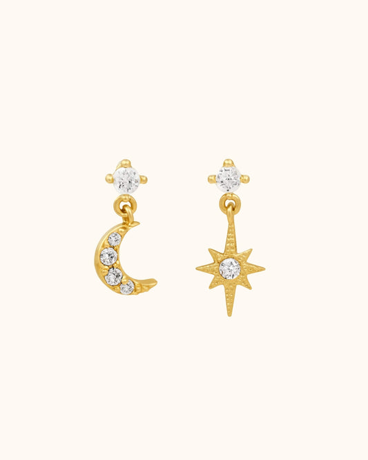 Boucles d'oreilles Exquise lune et étoile dorées
